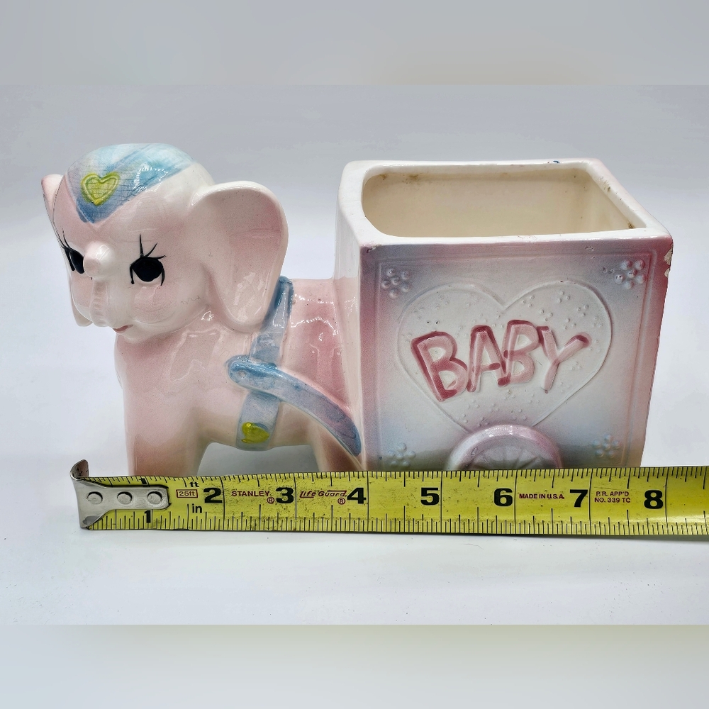 Vintage Ceramic baby Pink and Blue Elephant Planter - Picture 6 of 6